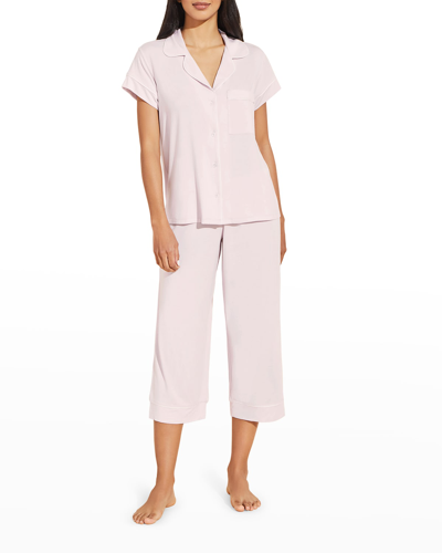 Shop Eberjey Gisele Cropped Two-piece Jersey Pajama Set In Lilac / Ivory