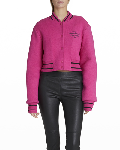 Shop Givenchy Logo-embroidered Crop Wool Bomber Varsity Jacket In Pink / Black