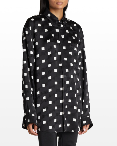 Shop Balenciaga Polka Cube-print Oversized Monogram Jacquard Shirt In Noir / Ecru