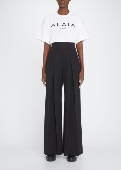 Shop Alaïa Logo Cotton Jersey T-shirt Bodysuit In Blanc / Noir