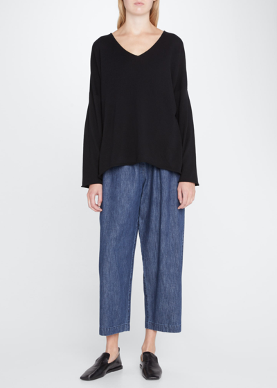 Eskandar Cotton Japanese Trousers In Jean Dark