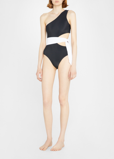 Shop Beach Riot Carlie Side-tie Cutout One-piece Swimsuit In Black / White