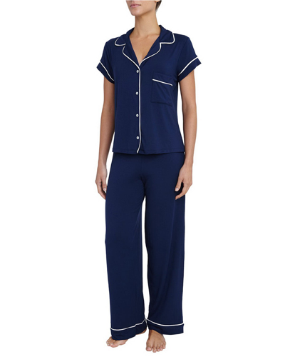 Shop Eberjey Gisele Short-sleeve Pajama Set In Navy / Ivory