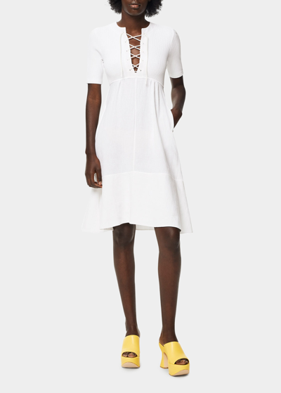 Shop Loewe X Paula's Ibiza Mixed-media Lace-up Dress In Optic White