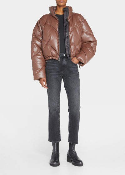 Shop A.l.c Morrison Faux Leather Exaggerated Puffer Jacket In Caffe