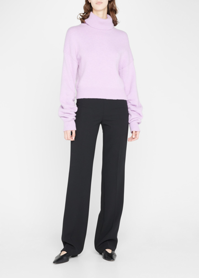 Shop A.l.c Taryn Wool Turtleneck Sweater With Ruched Sleeves In Deep Lilac