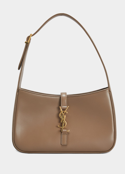 Shop Saint Laurent Le 5 A 7 Ysl Shoulder Bag In Smooth Leather In Taupe