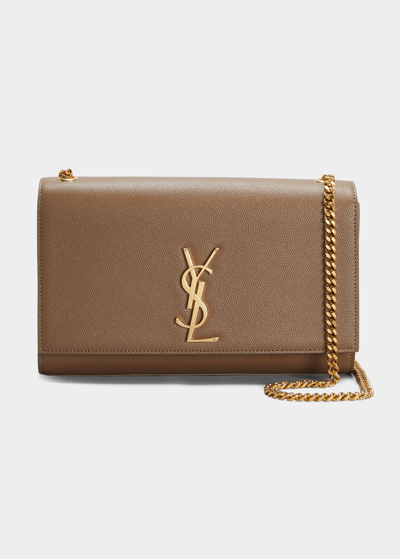 Shop Saint Laurent Monogram Ysl Medium Chain Shoulder Bag In Taupe