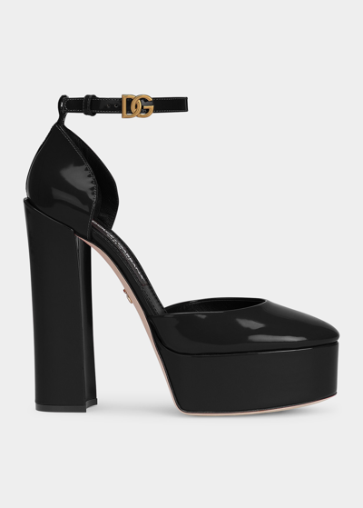 Shop Dolce & Gabbana Patent Ankle-strap Platform Pumps In Black