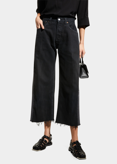 Shop B Sides Lasso Rework Cropped Wide-leg Jeans In Vintage Black Mix