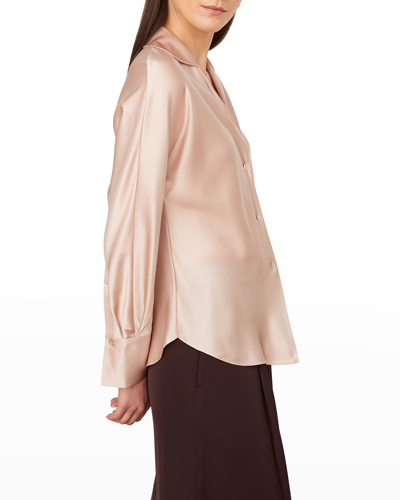 Shop Vince Bias-cut Long-sleeve Silk Blouse In Light Rosa