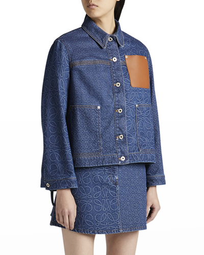 Shop Loewe Anagram Workwear Denim Jacket In Indigo Blue