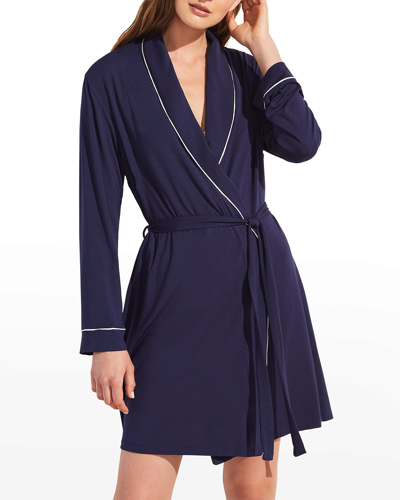 Shop Eberjey Gisele Tuxedo Robe In Navy / Ivory