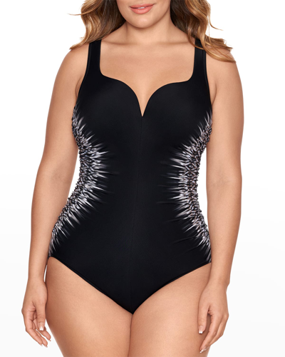 Shop Miraclesuit Plus Size Warp Speed Temptress One-piece Swimsuit In Black / White