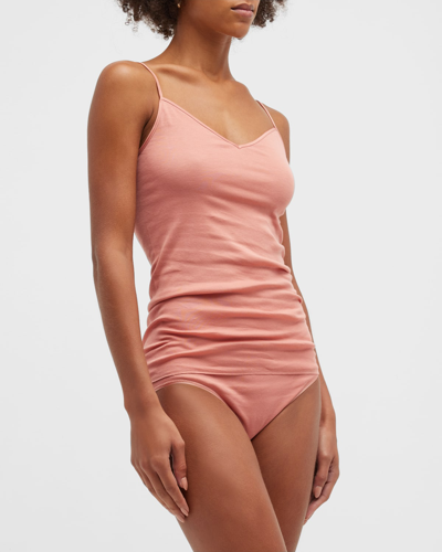 Shop Hanro Seamless Cotton V-neck Camisole In Sweet Pepper
