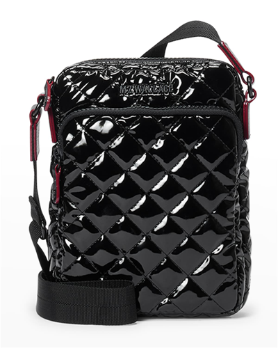 Shop Mz Wallace Metro Patent Quilted Crossbody Bag In Black Lacquer