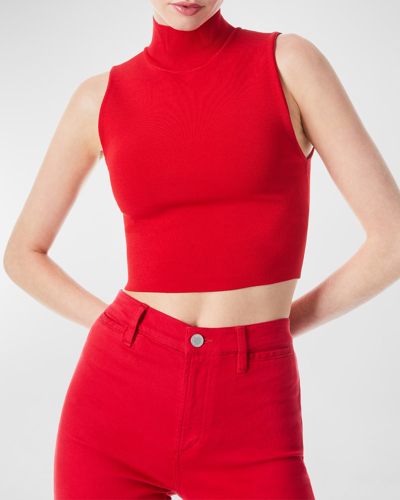 Shop Alice And Olivia Darina Mock-neck Fitted Crop Tank In Perfect Ruby