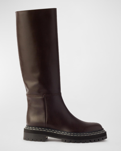 Shop Proenza Schouler Calfskin Lug-sole Tall Moto Boots In Dark Brown