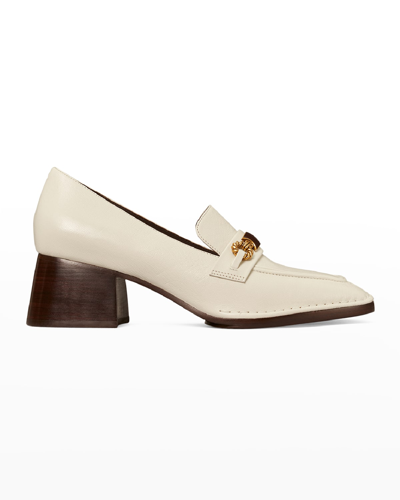 Shop Tory Burch Perrine Square Apron Toe Heeled Loafers In New Ivory