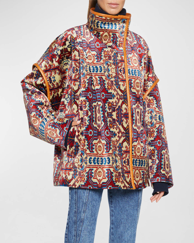 Shop Isabel Marant Greta Geo-print Leather-trim Velvet Coat In Multicolor