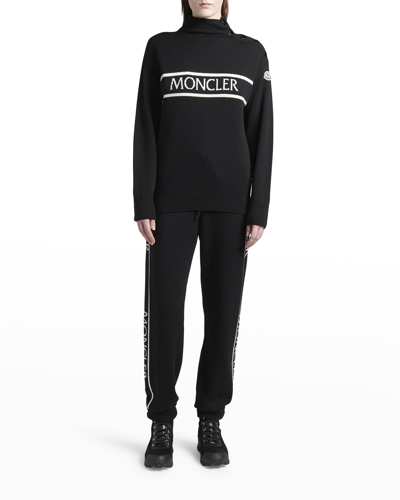 Shop Moncler Logo Knit Turtleneck In Black