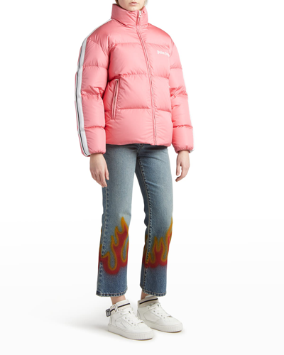 Shop Palm Angels Striped Track Puffer Jacket In Pink