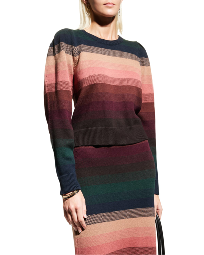 Shop Paige Callisto Cashmere Striped Puff-sleeve Sweater In Bonet Stripe