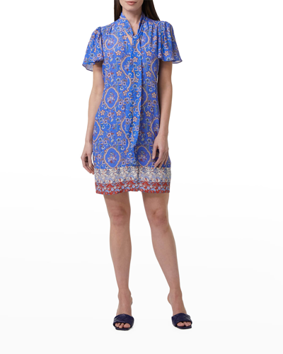 Shop Robert Graham Daphne Flutter-sleeve Neck-tie Mini Dress In Multi