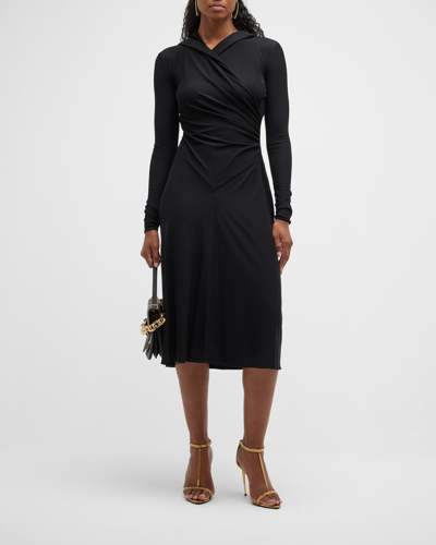 Shop Tom Ford Long-sleeve Hooded Wrap Midi Dress In Black