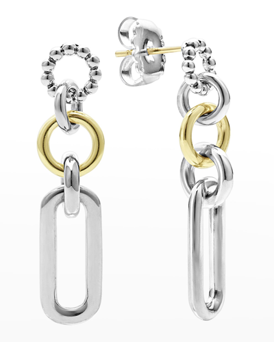 Shop Lagos Sterling Silver And 18k Signature Caviar 3-part Circles And Oval Drop Earrings