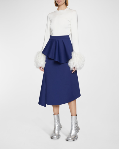 Shop Jw Anderson Asymmetric-slit Peplum Midi Skirt In Oxford Blue