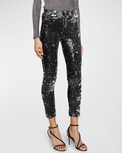 Shop Isabel Marant Madilio Sequin Skinny-leg Ankle Pants In Silver