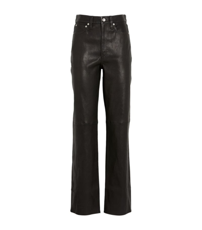 Shop Rag & Bone Leather Alex Straight Trousers In Black