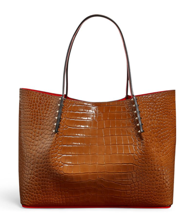 Shop Christian Louboutin Large Croc-embossed Leather Cabarock Tote Bag In Red