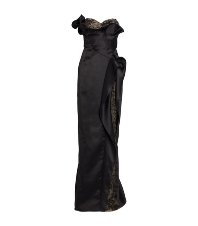 Shop Marchesa Ruffle Strapless Gown In Black