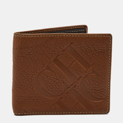 Pre-owned Ch Carolina Herrera Brown Monogram Embossed Leather Bifold Wallet