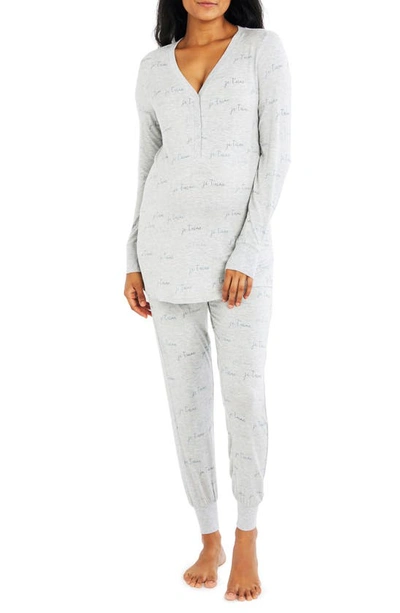 Shop A Pea In The Pod Je T'aime Print Maternity Pajamas In Heather Grey