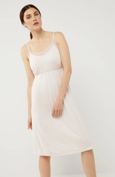 Shop A Pea In The Pod Nightgown & Robe Maternity/nursing Set In Pink White Stripe