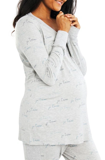 Shop A Pea In The Pod Je T'aime Print Maternity Pajamas In Heather Grey