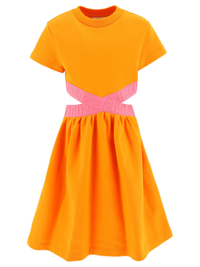 Shop Fendi Girls Orange Cotton Dress