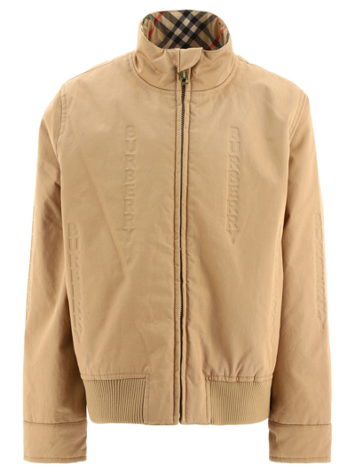 Shop Burberry Boys Beige Cotton Outerwear Jacket