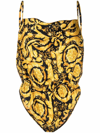 Shop Versace Women's Gold Silk Bodysuit