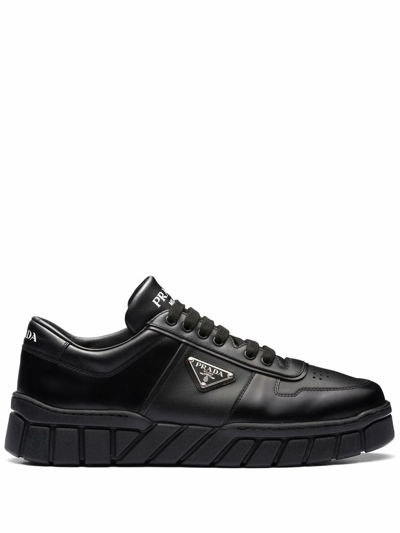 Shop Prada Men's Black Leather Sneakers