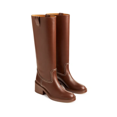 Shop Chloé Topstitched Leather Boots In Brown