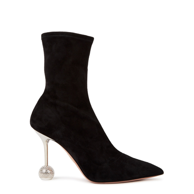 Shop Aquazzura Yes Darling 95 Black Suede Ankle Boots