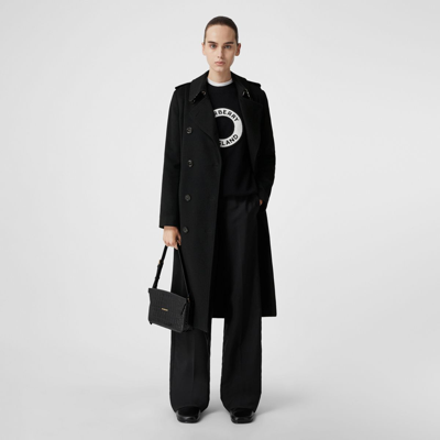 Shop Burberry Long Cashmere Blend Kensington Trench Coat In Black