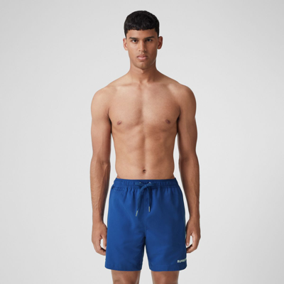 Shop Burberry Logo Print Drawcord Swim Shorts In Deep Royal Blue