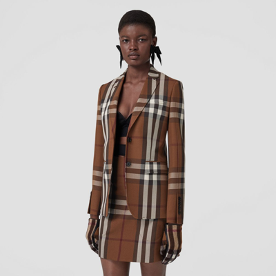 Shop Burberry Check Wool Cotton Jacquard Tailored Jacket In Dark Birch Brown