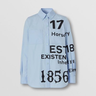 Shop Burberry Button-down Collar Horseferry Print Cotton Shirt In Sky Blue