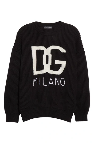 Shop Dolce & Gabbana Intarsia Logo Cashmere & Virgin Wool Rib Sweater In Black/ White